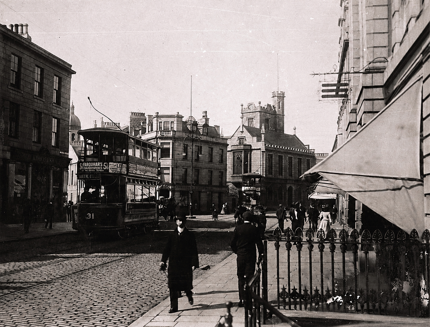Edwardian tram at Holburn Junction, Aberdeen, looking towards Union Street